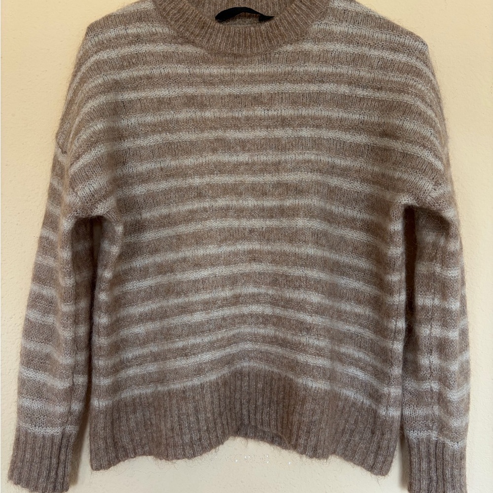 Jenni Kayne Taupe and Cream Striped Turtleneck Sweater